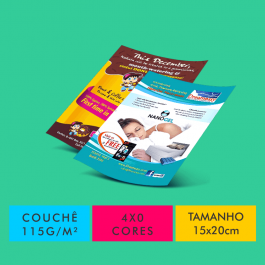 Flyers / Folhetos Couchê 115g/m² Couchê sem verniz 115g/m² 15x20cm 4x0 Sem Revestimento Corte Reto 