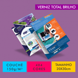 Flyers / Folhetos Couchê 150g/m² Couchê Brilho 150g/m² 20x30cm 4x4 Verniz Total Frente e Verso Corte Reto 