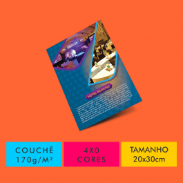 FLYERS / FOLHETOS COUCHÊ 170G/M² Couchê Fosco 170g/m² 20x30cm 4x0 Verniz Total Fosco Frente Corte reto 